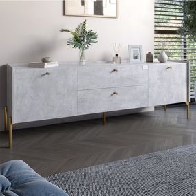 Тумба під телевізор з шухлядами LION Wood з золотими ніжками 180х50х40 см Бетон (LION-043108)