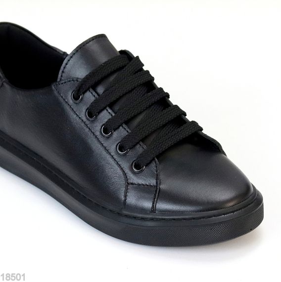 Повсякденні Чорні шкіряні прошиті кеди натуральна шкіра | Зображення 2