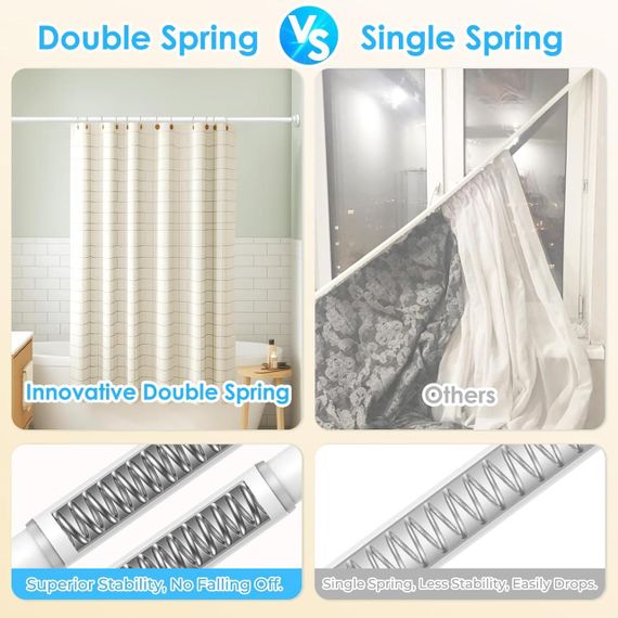 Телескопічна штанга для штори у ванну 100–185 см, розсувний карниз для душу без свердління, білий, для ванної, вікна, шафи | Зображення 3