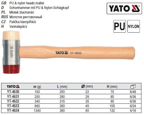 Молоток бляхаря бляхара поліуретан/нейлон Ø=28 мм m=264г YATO-4631