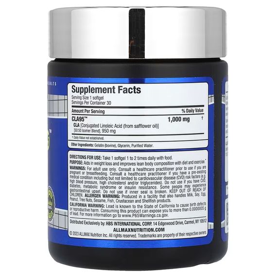 Конъюгированная линолевая кислота AllMax CLA95™, 30 Softgels | Зображення 1