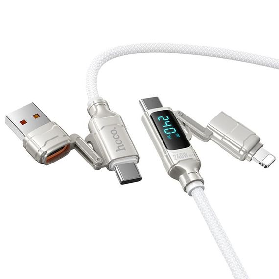 Дата кабель Hoco U152 Fortune 4in1 Type-C to Lightning/Type-C to USB 240W (1.2m) Light Gray | Зображення 4