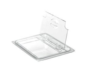 Откидывающаяся крышка с ручкой и выемкой под ложку FlipLid из прозрачного поликарбоната для гастроемкости Cambro, GN 1/2 (325х265 мм)