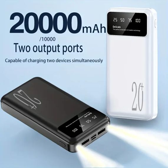 Портативный павербанк на 20000mAh двойное освещение, двойной вход с большим LED дисплеем | Зображення 3