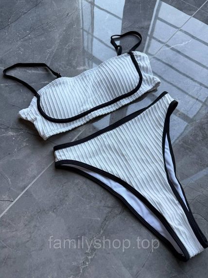 Белый раздельный купальник в рубчик с топом бандо и высокой посадкой, MBк988 размер M, цвет белый | Зображення 4
