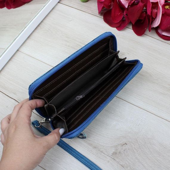 Гаманець жіночий великий на блискавці з ручкою Блакитний | Зображення 3