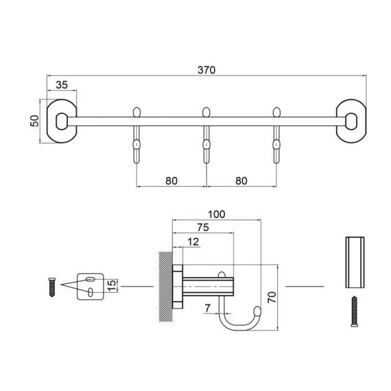 Держатель для полотенца Qtap Liberty 3 крючка 365 мм QTLIBCRM11543 Chrome | Зображення 1