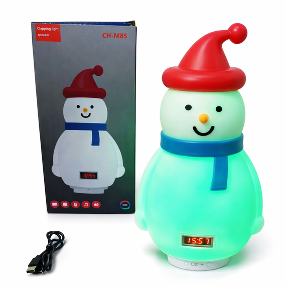 Дитячий акумуляторний нічник-Сніговик з RGB-підсвіткою, Bluetooth-колонкою та функцією годинника | Зображення 6
