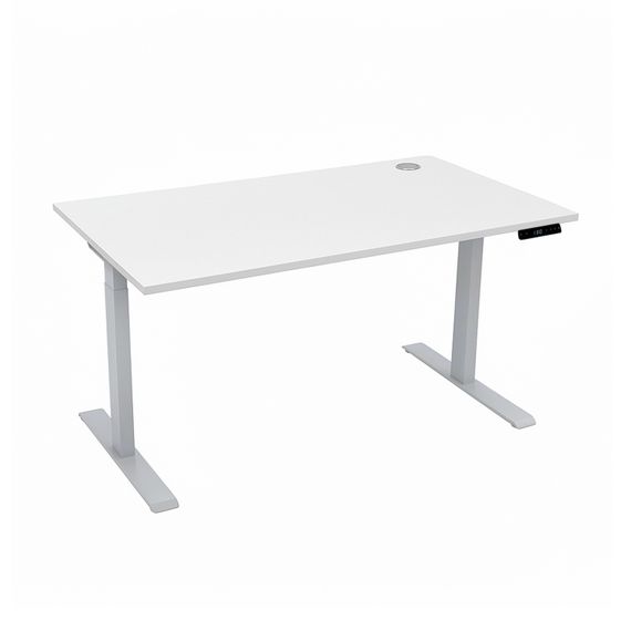 Стіл з електричним регулюванням висоти, двомоторний, 2-ступеневий, з однією заглушкою, сірий каркас, 1400х700х718-1223 мм