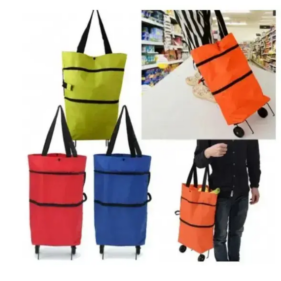 Сумка візка на коліщатках господарська для покупок складана на 65 літрів із міцного нейлону, синя | Зображення 9