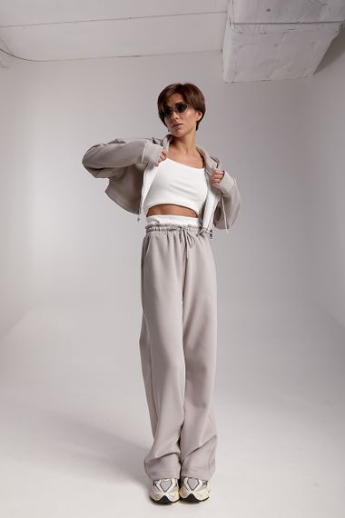 Спортивний костюм з коротким худі та прямими штанами - сірий цвет, S (є розміри)