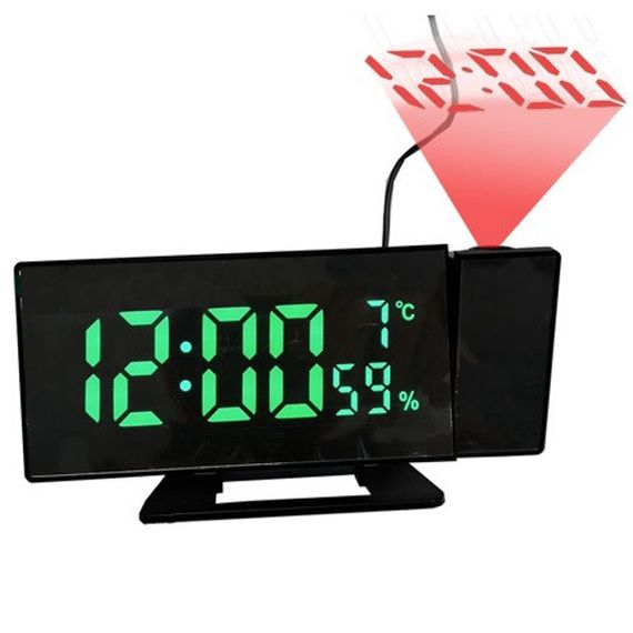 Годинник мережевий проекційний VST 896S-4 (зелений циферблат, температура, USB шнур, FQ-668 будильник, дата) | Зображення 3