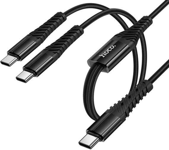Кабель Hoco X123 2-in-1 USB Type-C to 2×Type-C 2А/1м для заряджання двох пристроїв - Black | Зображення 1
