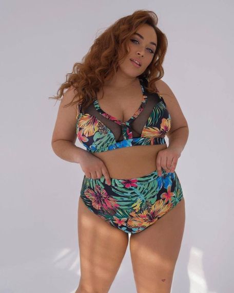 Роздільний купальник PLUS SIZE  з утяжкою тропічний принт | Зображення 1