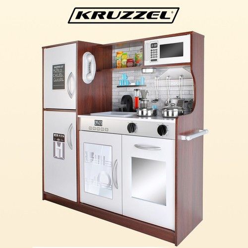 Кухня дитяча дерев'яна Kruzzel 22114 з посудом і світлом КОРІЧНЕВА | Зображення 1