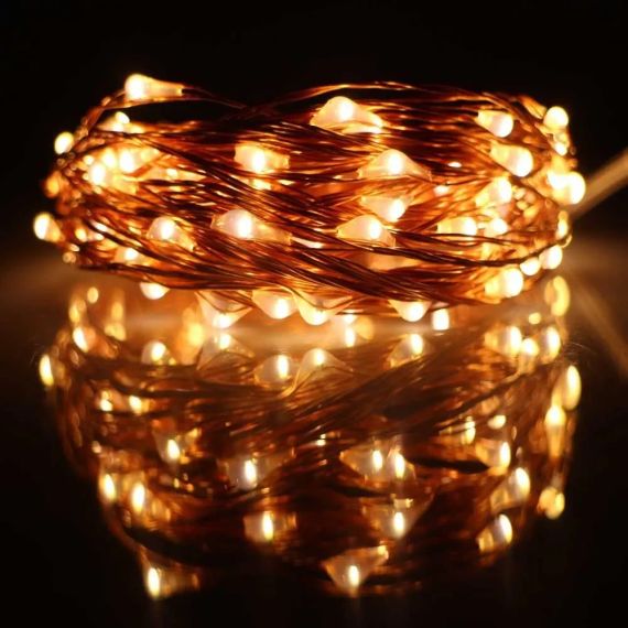 Новогодние гирлянды. Медная проволочная лампа 100LED 10м,  Теплый | Зображення 2