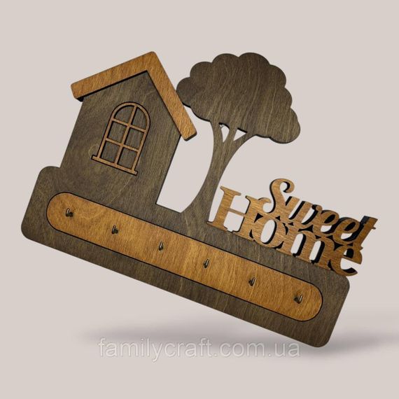 Ключниця настінна Sweet Home (Милий дім) з деревом венге на 6 гачків, дерев'яна вішалка тримач для ключів у передпокій | Зображення 6