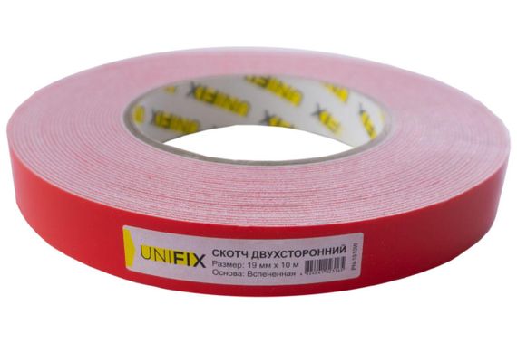 Лента клейкая двухсторонняя на вспененной основе 19мм*10м белая UNIFIX | Зображення 1
