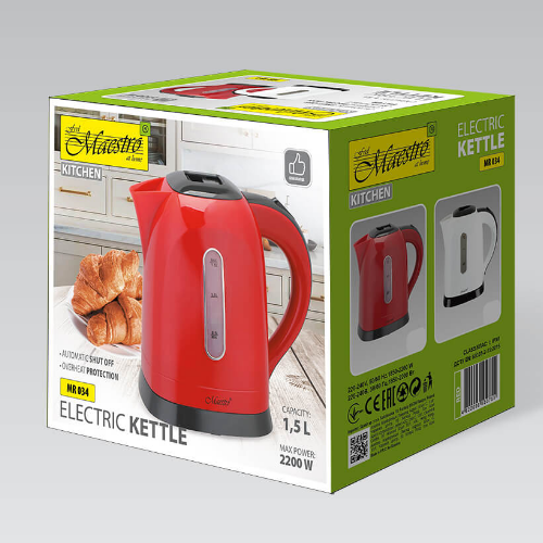 Електрочайник 1,5л 1850-2200W (диск) червоний MR-034-RED Maestro | Зображення 1