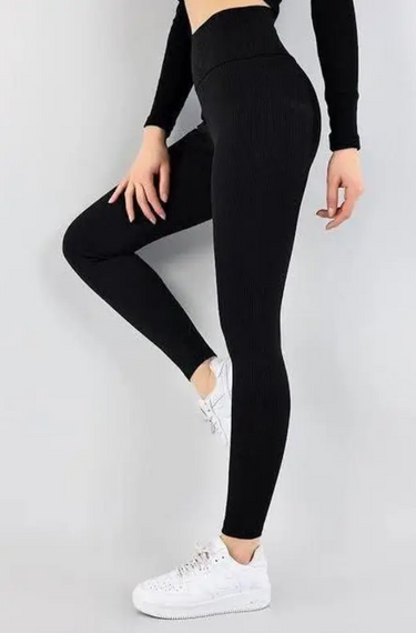 Женские модные лосины в рубчик GF01694 цвет черный, размер 48 | Зображення 2