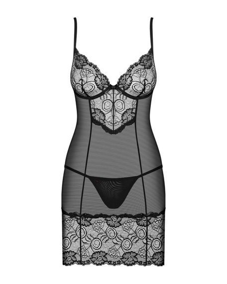 Рубашка Obsessive Alluria chemise & thong S/M, Черный, L/XL | Зображення 2
