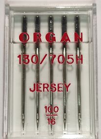 Голки швейні для вязаних та трикотажних тканин ORGAN Jersey №100 пластиковий бокс 5 штук для побутових швейних машин