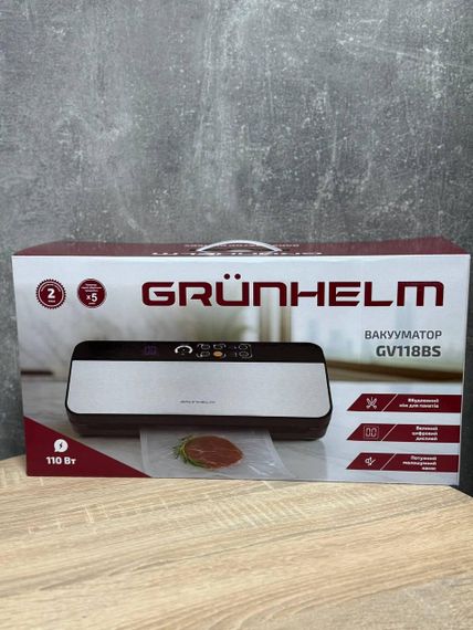Вакуумный упаковщик Grunhelm GV118BS вакуумный для сухих и влажных продуктов цифровой дисплей встроенный нож 110 Вт Черный | Зображення 6