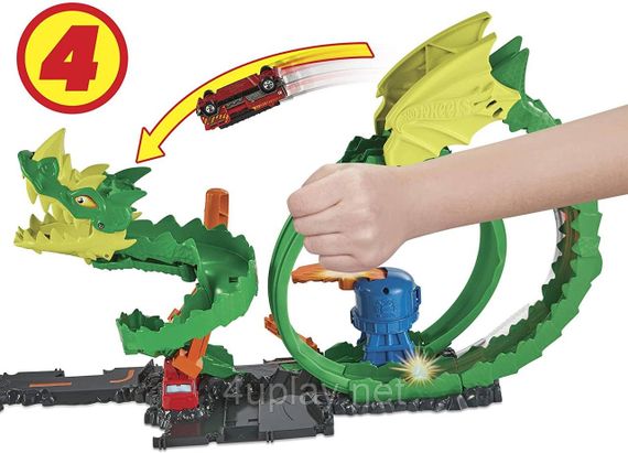 Трек Хот Вилс Сити Опасные существа Атака огненного дракона Hot Wheels City Dragon Drive Firefight | Зображення 4