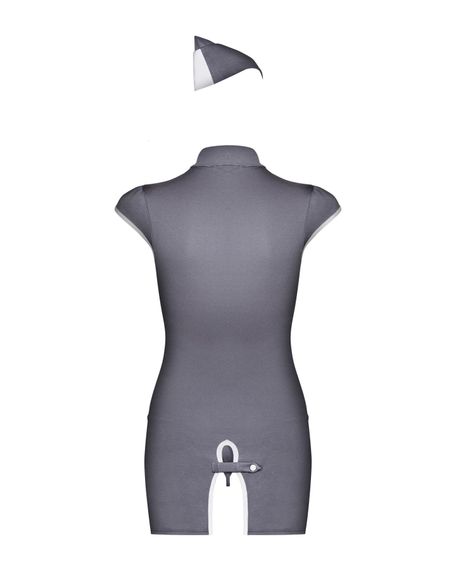 Еротичний костюм стюардеси Obsessive Stewardess 3 pcs grey S/M, сірий, сукня, стрінги, пілотка | Зображення 5