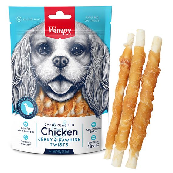 Лакомство для собак Wanpy Chicken Jerky & Rawhide Twists с курицей 100 гр