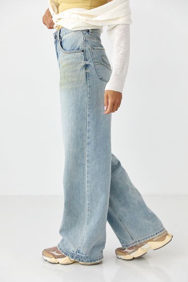 Джинси Wide leg з ефектом бруду - блакитний цвет, XL (є розміри) | Зображення 4