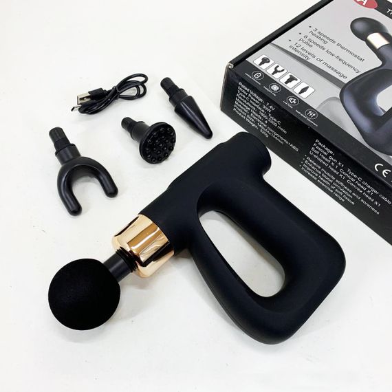 Ударний Перкусійний масажер для тіла та м'язів Масажний пістолет EM HB-007 акумуляторний чорний | Зображення 6