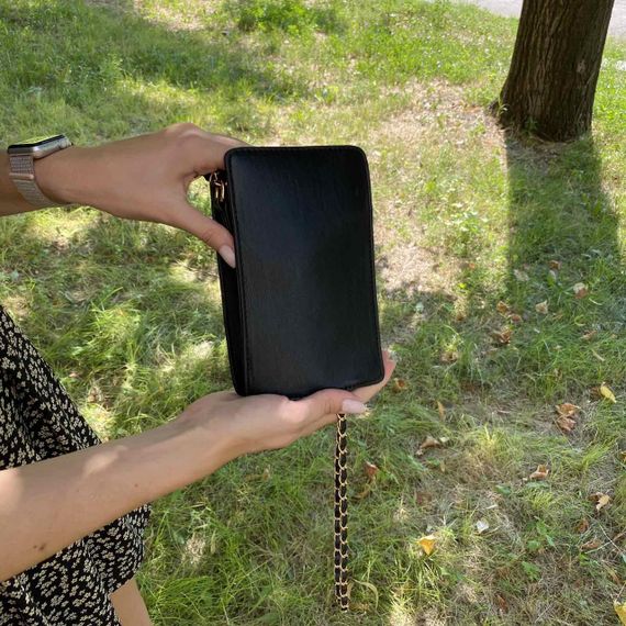Міні сумка клатч жіноча через плече крос-боді для телефону чорна стьобана на ланцюжку | Зображення 7