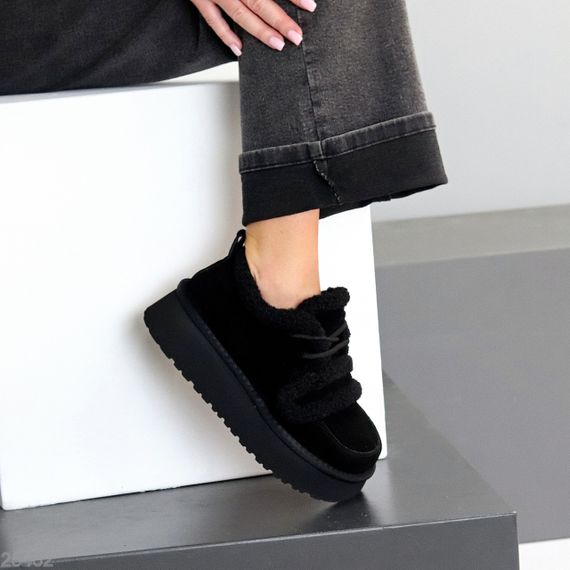 Трендовые теплые замшевые черные кроссовки-угги на липучке | Зображення 8