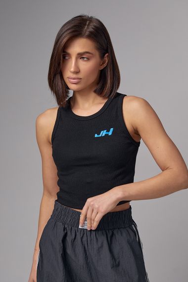 Женская майка в рубчик с вышивкой JH - черный цвет, L (есть размеры) | Зображення 4