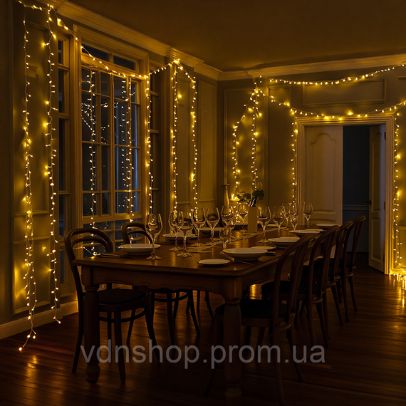 Новорічна гірлянда кімнатна нитка 14 м 160 LED чорний провід Жовтий W160LED16MBY | Зображення 3