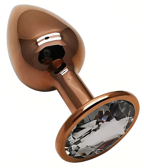 Анальна пробка з кристалом EGZO - Dark Gold Round Plug Clear, size S sexstyle | Зображення 1