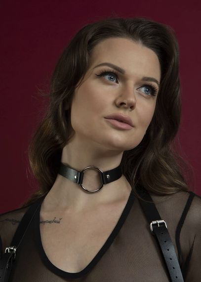 Чокер с кольцом из натуральной кожи Feral Feelings - O-Ring Collar, Черный, One Size