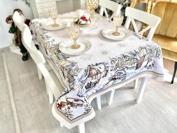 Скатертина гобеленова BENASK BLANCO Limaso, 137x220, Прямокутна, Новорічний, Без люрексу, з мікрофібою, 80% поліестер, 15% бавовна, 5% акрил, Гобелен | Зображення 7