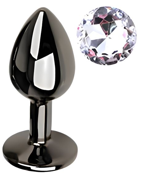 Анальна пробка з кристалом EGZO - Dark Gray Round Plug Clear, size S Sex Aura | Зображення 1