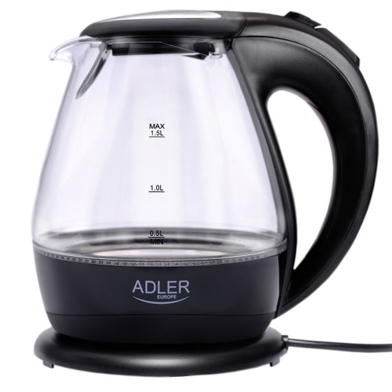 Електрочайник скляний Adler AD 1224 1,5 л, 2000 Вт, з підсвіткою | Зображення 1