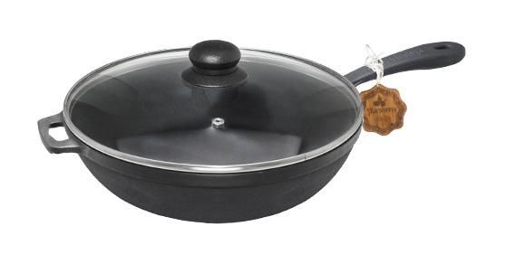 Сковорода-сотейник чавунна "Наша Майстерня" Ø20см з литою ручкою, зі скляною кришкою