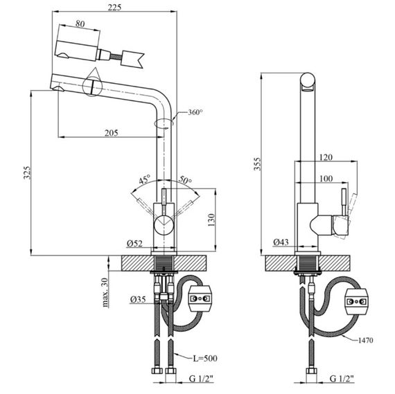 Змішувач для кухні з висувним виливом Kroner KRP Edelstahl Klassisch - ESG03917 (CV032284) | Зображення 1