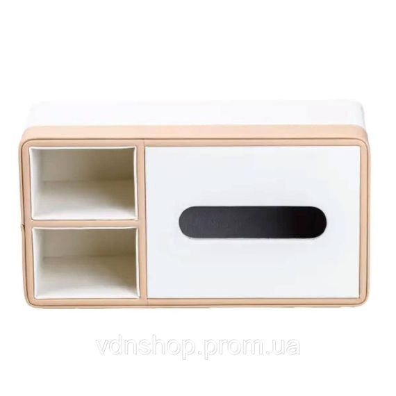 Салфетница-органайзер из эко-кожи 3 отделения 27*14*'10 см Белый с бежевым HP9190 | Зображення 1