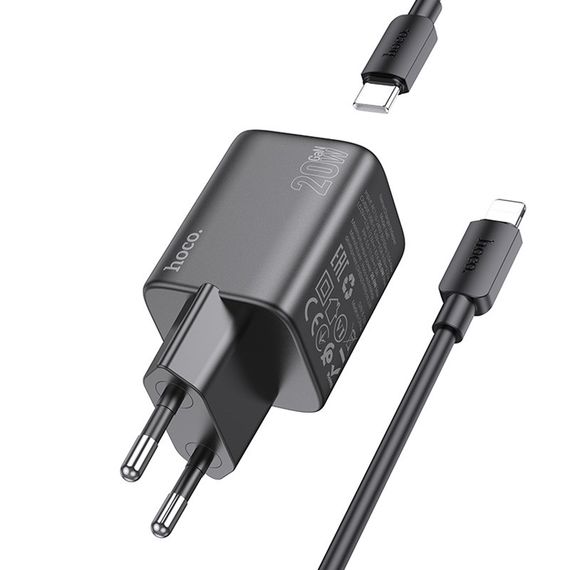 МЗП Hoco N40 Mighty PD20W (1USB-C) + кабель Type-C to Lightning Black | Зображення 1