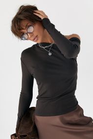 Обтягуючий лонгслів з відкритим плечем - темно-коричневий цвет, XL (є розміри)