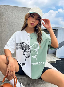 Женская двухцветная трикотажная футболка Бабочка GF05215 размер 50/52, цвет фисташковый + белый