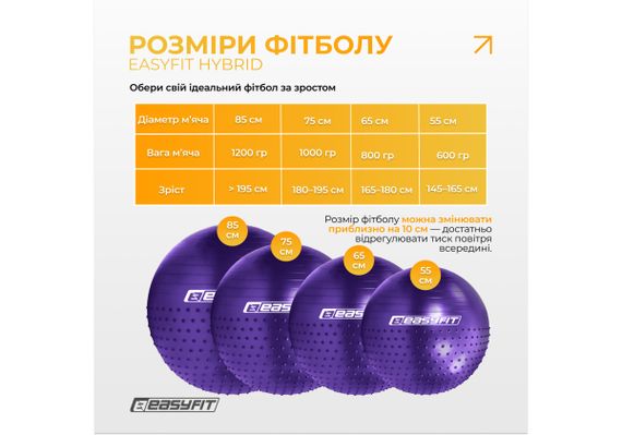 Фітбол 85 см EasyFit Hybrid фіолетовий (фітбол напівмасажний) (EF-3013-V) | Зображення 4
