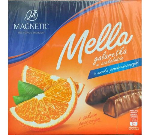 Цукерки желейні (мармеладні) у шоколаді зі смаком апельсина Magnetic Mella 190 г Польща