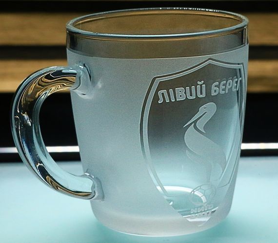 Чашка 350 мл Лівий Берег з гравіюванням  Скляний кухоль з логотипом ФК Подарунок футбольному фанату | Зображення 1